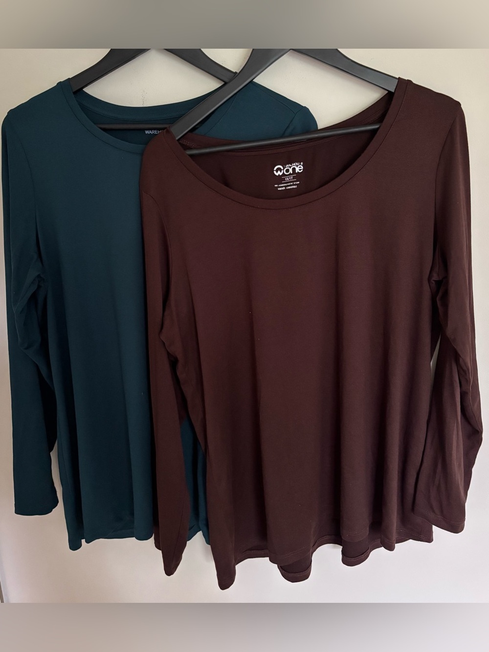 Plus size Long Sleeve Scoop Neck Top - Teal and Maroon (Set of 2)